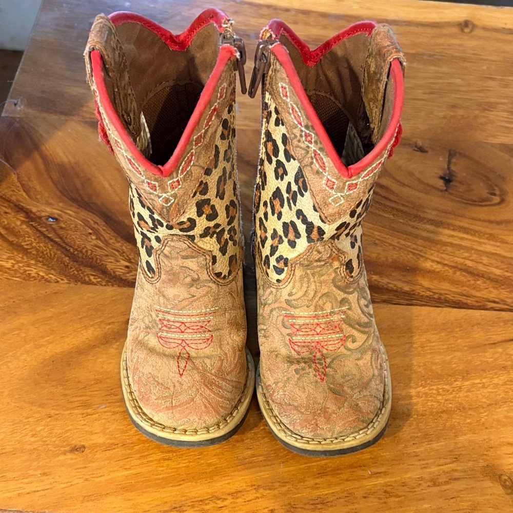 Toddler Leopard Print Cowboy Boots with Red Accents